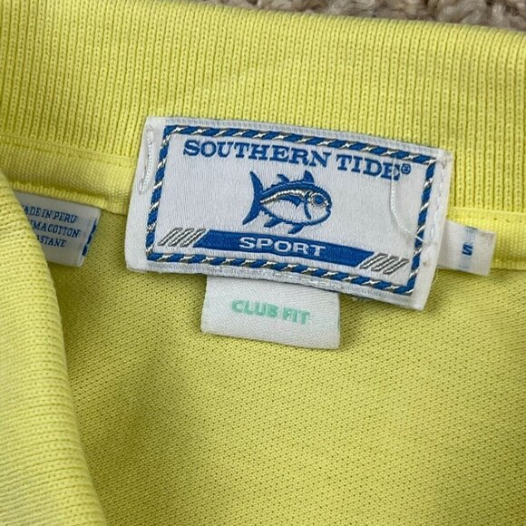 Southern Tide Sport Short Sleeve Polo Shirt Size Small Solid Yellow W Fish Logo - Picture 2 of 7